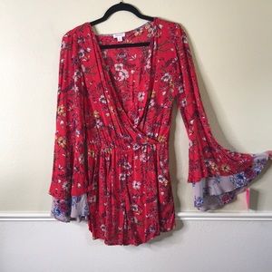 * DONATING Feb 6th* Floral Coral Belle Sleeve Romper NWT